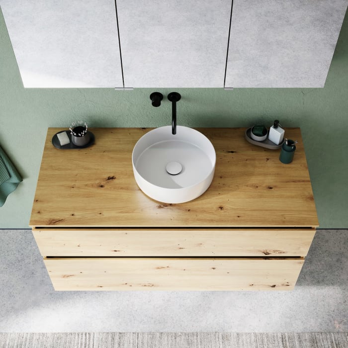 burgbad Lin20 Waschtischunterschrank mit Konsolenplatte 120 cm, 2 Auszüge, Beckenausschnitt mittig