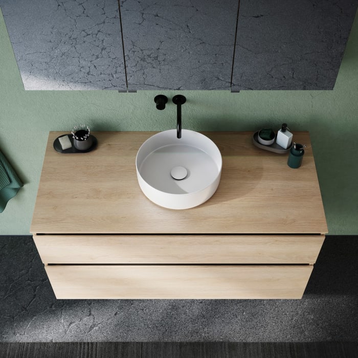 burgbad Lin20 Waschtischunterschrank mit Konsolenplatte 120 cm, 2 Auszüge, Beckenausschnitt mittig