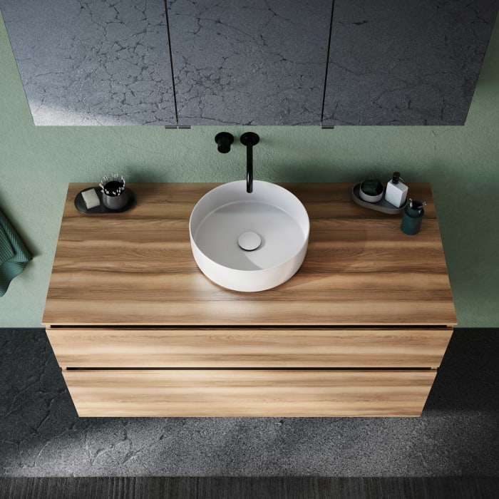 burgbad Lin20 Waschtischunterschrank mit Konsolenplatte 120 cm, 2 Auszüge, Beckenausschnitt mittig