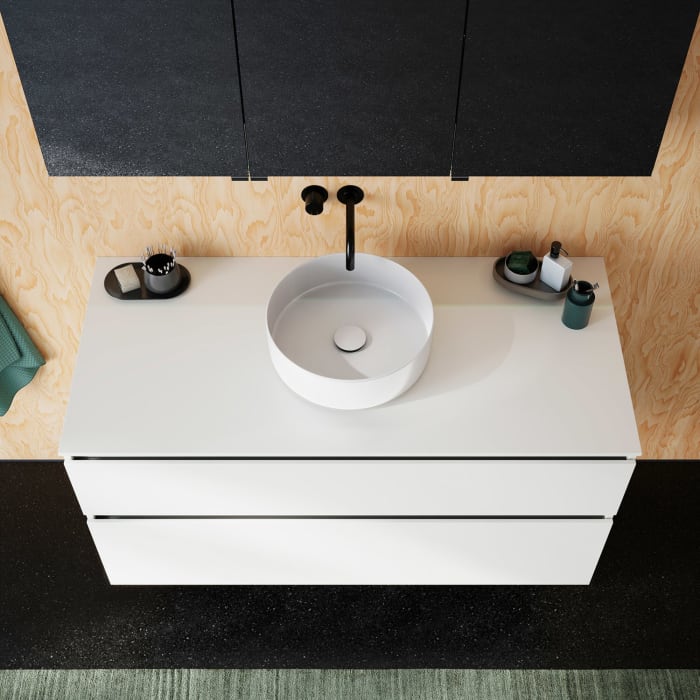 burgbad Lin20 Waschtischunterschrank mit Konsolenplatte 120 cm, 2 Auszüge, Beckenausschnitt mittig