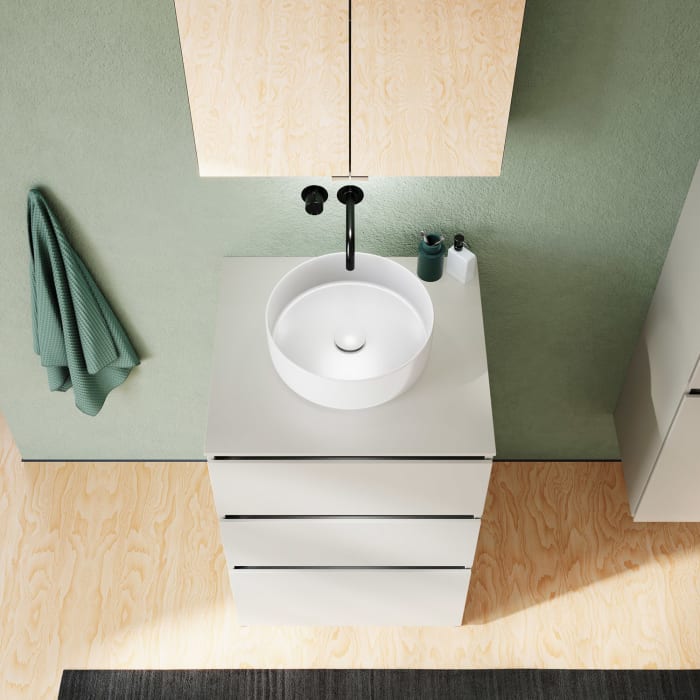 burgbad Lin20 Waschtischunterschrank mit Konsolenplatte 60 cm,  3 Auszüge, Beckenausschnitt mittig