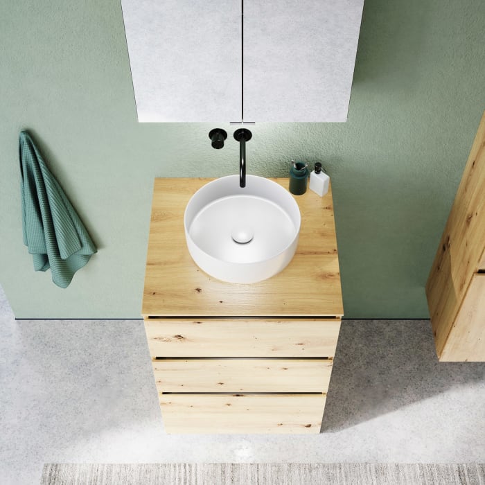 burgbad Lin20 Waschtischunterschrank mit Konsolenplatte 60 cm, 3 Auszüge, Beckenausschnitt mittig