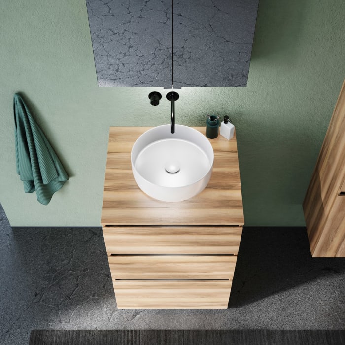 burgbad Lin20 Waschtischunterschrank mit Konsolenplatte 60 cm, 3 Auszüge, Beckenausschnitt mittig