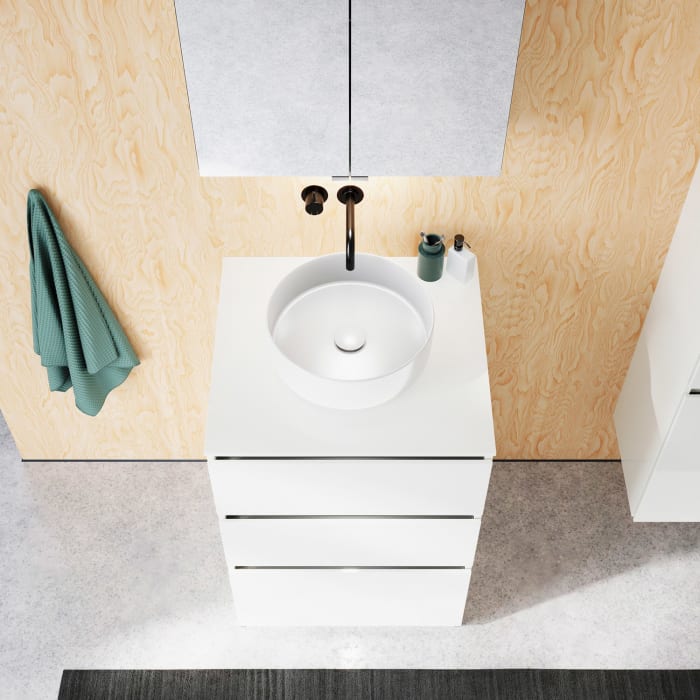 burgbad Lin20 Waschtischunterschrank mit Konsolenplatte 60 cm, 3 Auszüge, Beckenausschnitt mittig