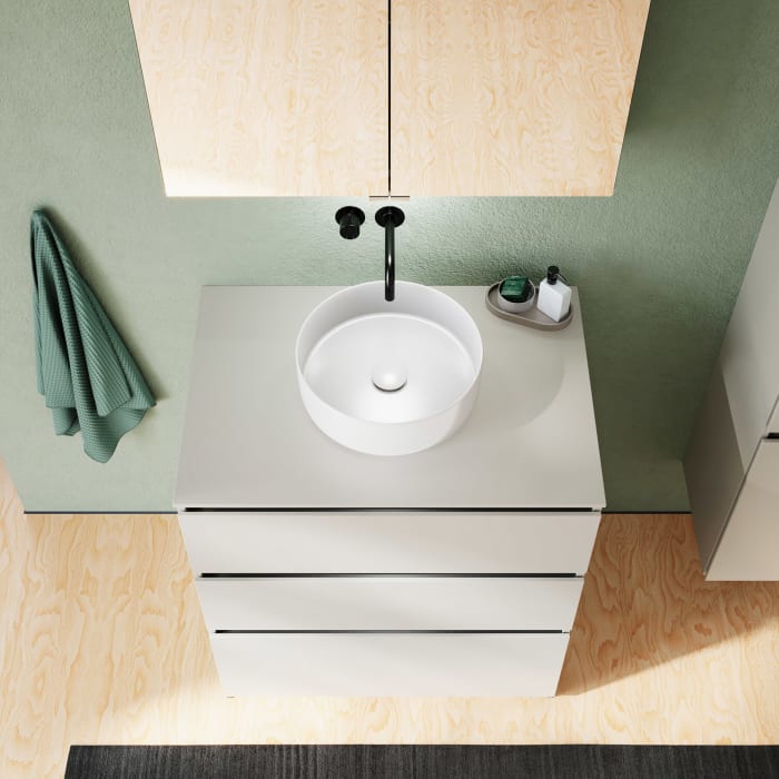 burgbad Lin20 Waschtischunterschrank mit Konsolenplatte 80 cm,  3 Auszüge, Beckenausschnitt mittig