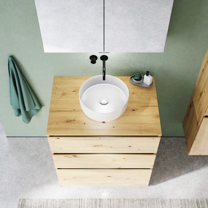 burgbad Lin20 Waschtischunterschrank mit Konsolenplatte 80 cm, 3 Auszüge, Beckenausschnitt mittig