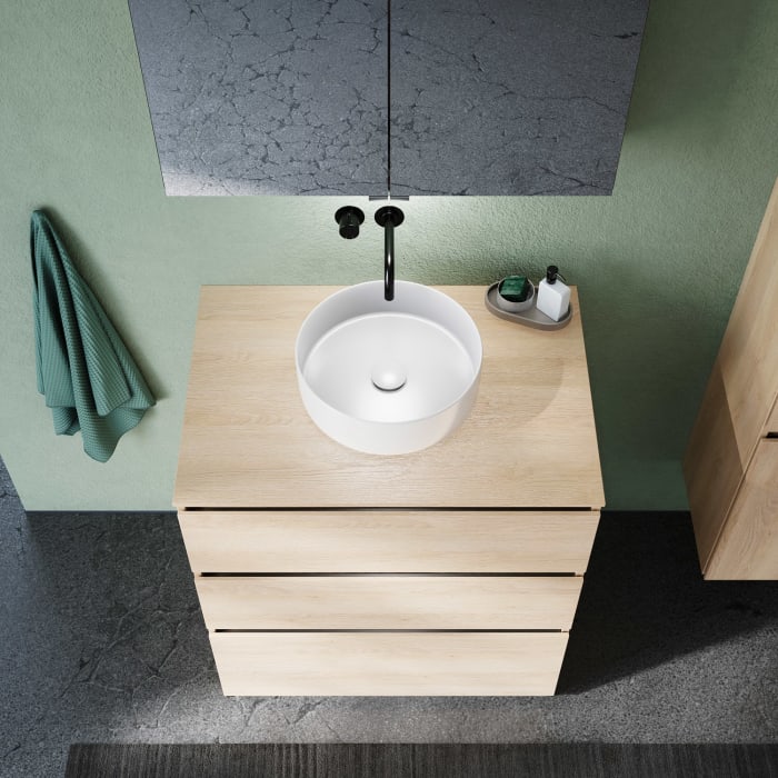 burgbad Lin20 Waschtischunterschrank mit Konsolenplatte 80 cm, 3 Auszüge, Beckenausschnitt mittig