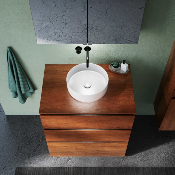 burgbad Lin20 Waschtischunterschrank mit Konsolenplatte 80 cm, 3 Auszüge, Beckenausschnitt mittig