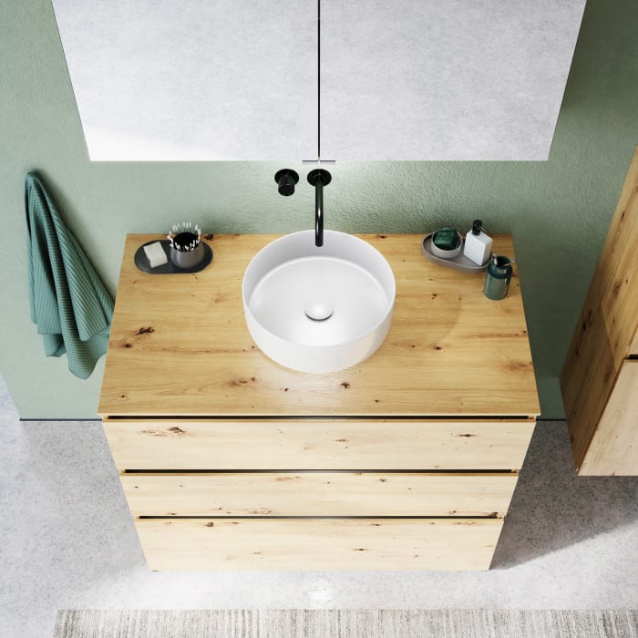 burgbad Lin20 Waschtischunterschrank mit Konsolenplatte 100 cm, 3 Auszüge, Beckenausschnitt mittig