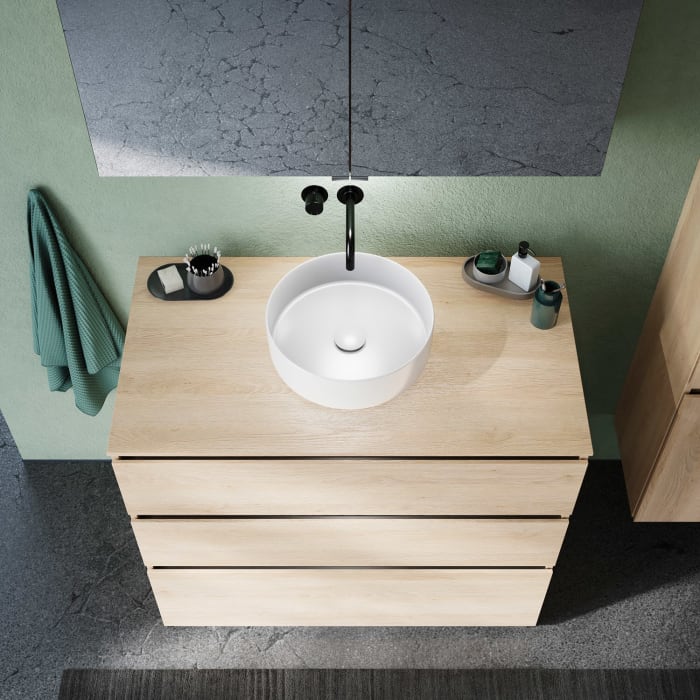 burgbad Lin20 Waschtischunterschrank mit Konsolenplatte 100 cm, 3 Auszüge, Beckenausschnitt mittig