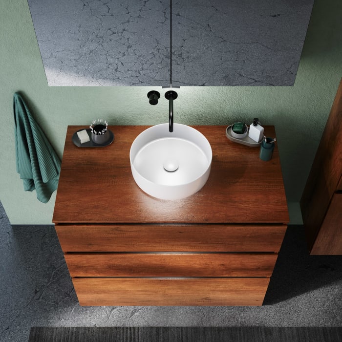 burgbad Lin20 Waschtischunterschrank mit Konsolenplatte 100 cm, 3 Auszüge, Beckenausschnitt mittig