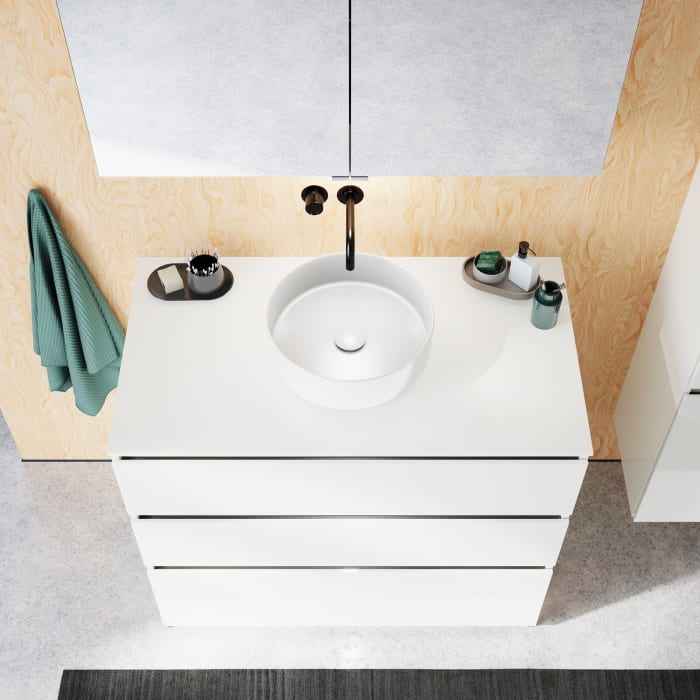 burgbad Lin20 Waschtischunterschrank mit Konsolenplatte 100 cm, 3 Auszüge, Beckenausschnitt mittig