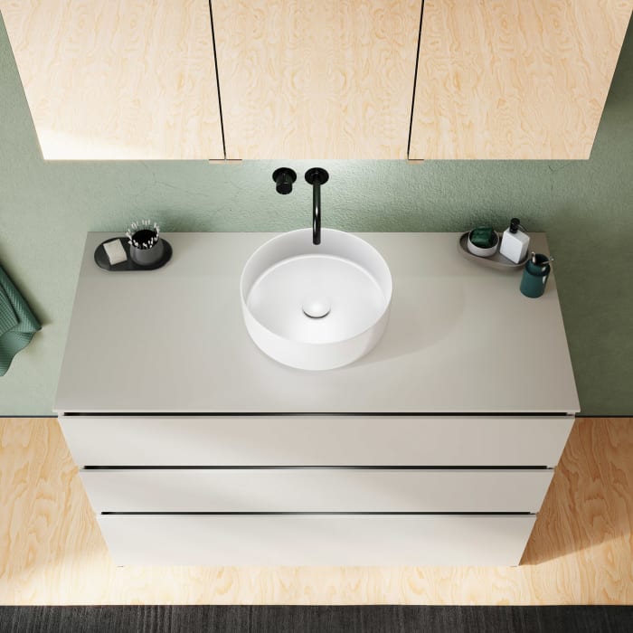 burgbad Lin20 Waschtischunterschrank mit Konsolenplatte 120 cm,  3 Auszüge, Beckenausschnitt mittig