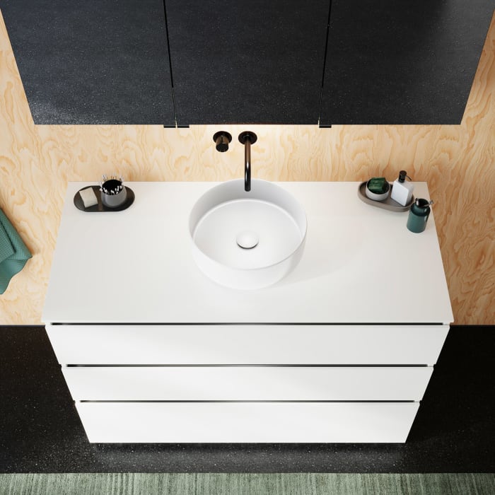 burgbad Lin20 Waschtischunterschrank mit Konsolenplatte 120 cm, 3 Auszüge, Beckenausschnitt mittig