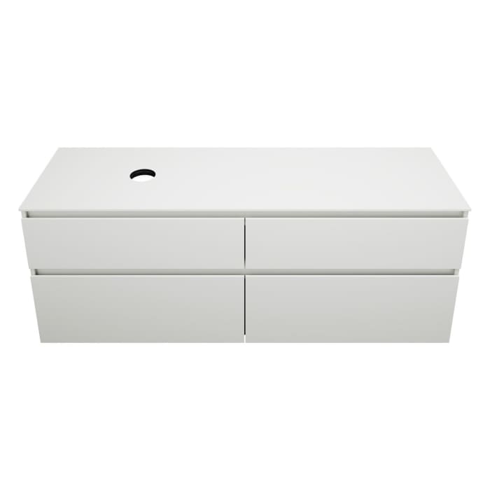 burgbad Lin20 Waschtischunterschrank mit Konsolenplatte 160 cm, 4 Auszüge, Beckenausschnitt links