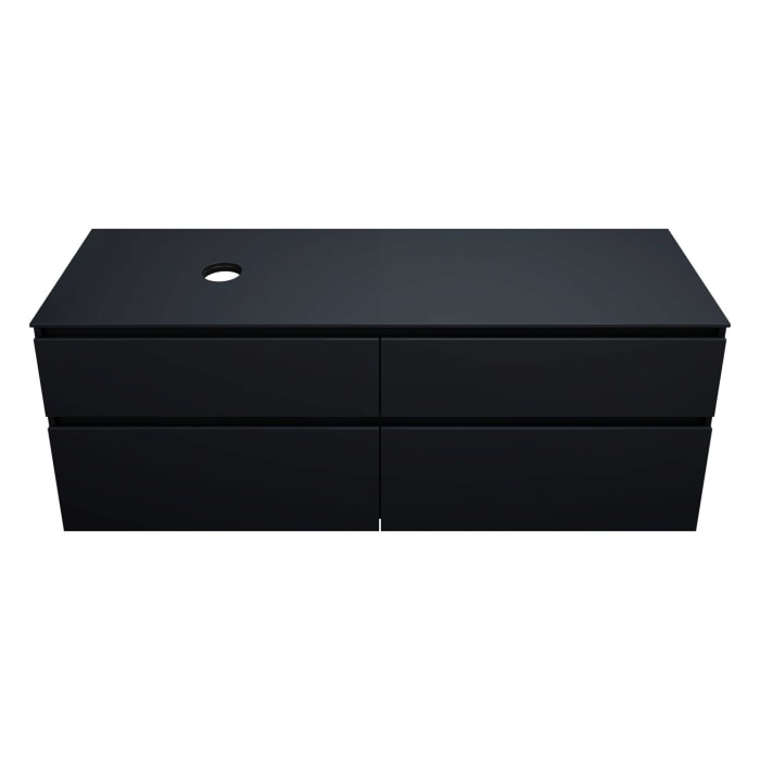 burgbad Lin20 Waschtischunterschrank mit Konsolenplatte 160 cm, 4 Auszüge, Beckenausschnitt links