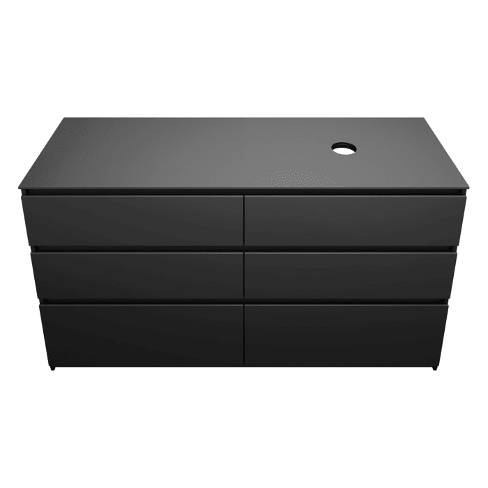 burgbad Lin20 Waschtischunterschrank mit Konsolenplatte 160 cm, 6 Auszüge, Beckenausschnitt rechts