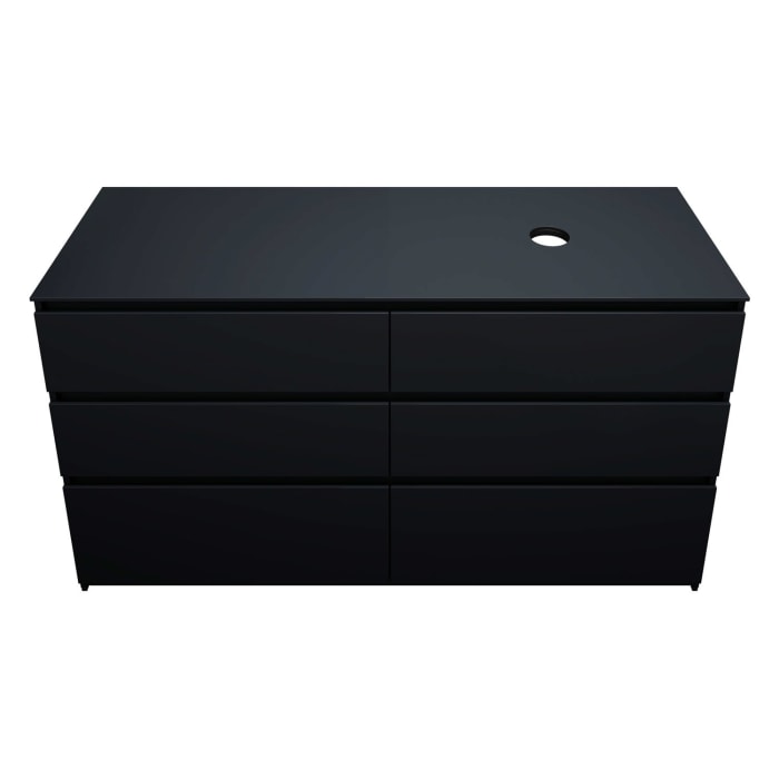 burgbad Lin20 Waschtischunterschrank mit Konsolenplatte 160 cm, 6 Auszüge, Beckenausschnitt rechts