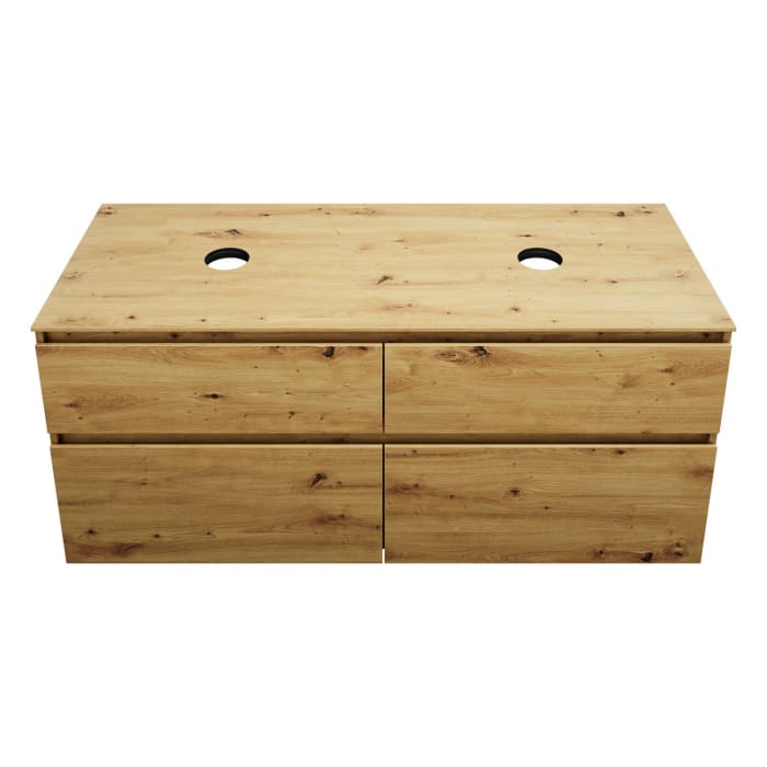 burgbad Lin20 Waschtischunterschrank mit Konsolenplatte 140 cm, 4 Auszüge, Beckenausschnitt links und rechts