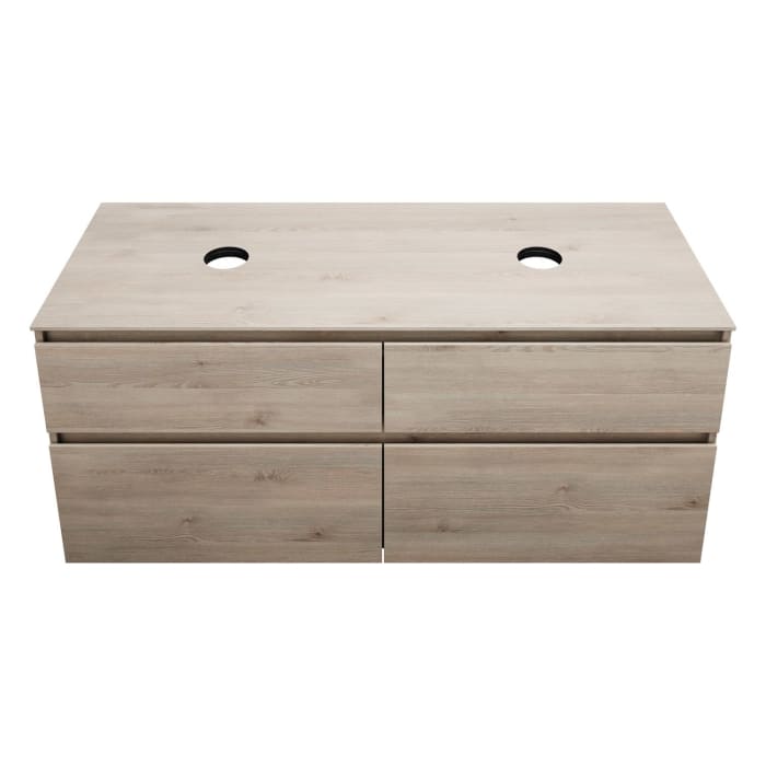 burgbad Lin20 Waschtischunterschrank mit Konsolenplatte 140 cm, 4 Auszüge, Beckenausschnitt links und rechts