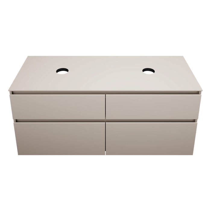 burgbad Lin20 Waschtischunterschrank mit Konsolenplatte 140 cm, 4 Auszüge, Beckenausschnitt links und rechts