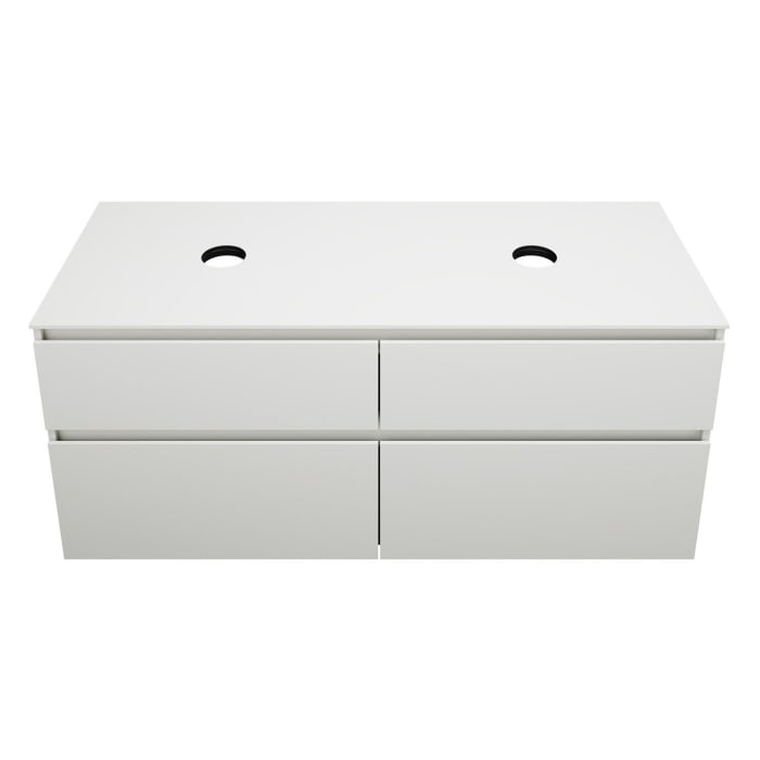 burgbad Lin20 Waschtischunterschrank mit Konsolenplatte 140 cm, 4 Auszüge, Beckenausschnitt links und rechts