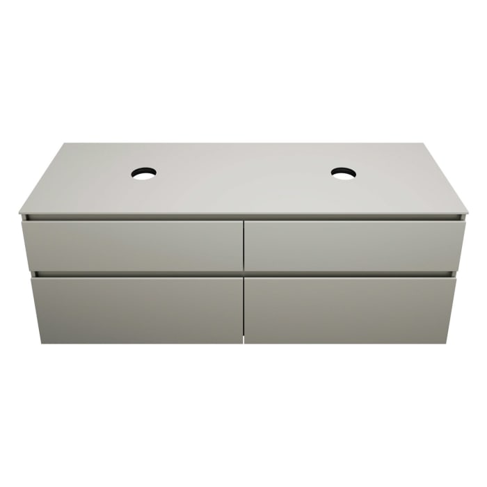 burgbad Lin20 Waschtischunterschrank mit Konsolenplatte 160 cm, 4 Auszüge, Beckenausschnitt links und rechts