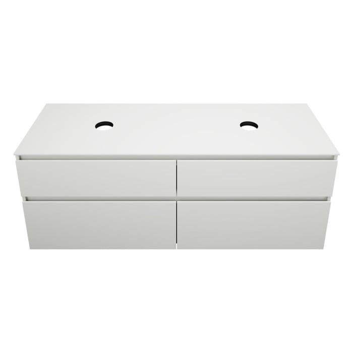 burgbad Lin20 Waschtischunterschrank mit Konsolenplatte 160 cm, 4 Auszüge, Beckenausschnitt links und rechts