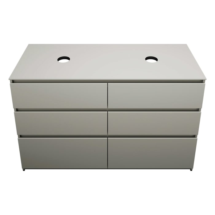 burgbad Lin20 Waschtischunterschrank mit Konsolenplatte 140 cm, 6 Auszüge, Beckenausschnitt links und rechts