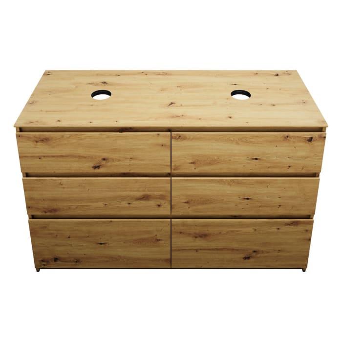 burgbad Lin20 Waschtischunterschrank mit Konsolenplatte 140 cm, 6 Auszüge, Beckenausschnitt links und rechts