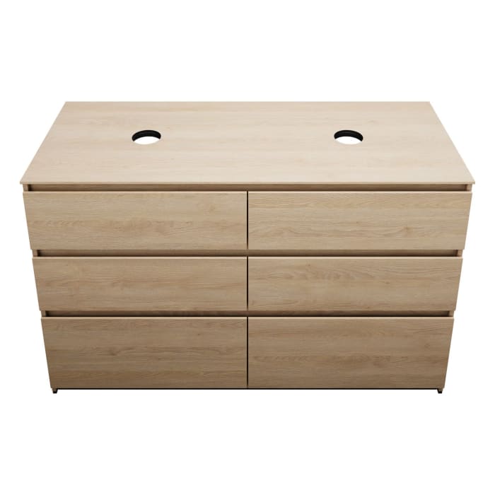 burgbad Lin20 Waschtischunterschrank mit Konsolenplatte 140 cm, 6 Auszüge, Beckenausschnitt links und rechts