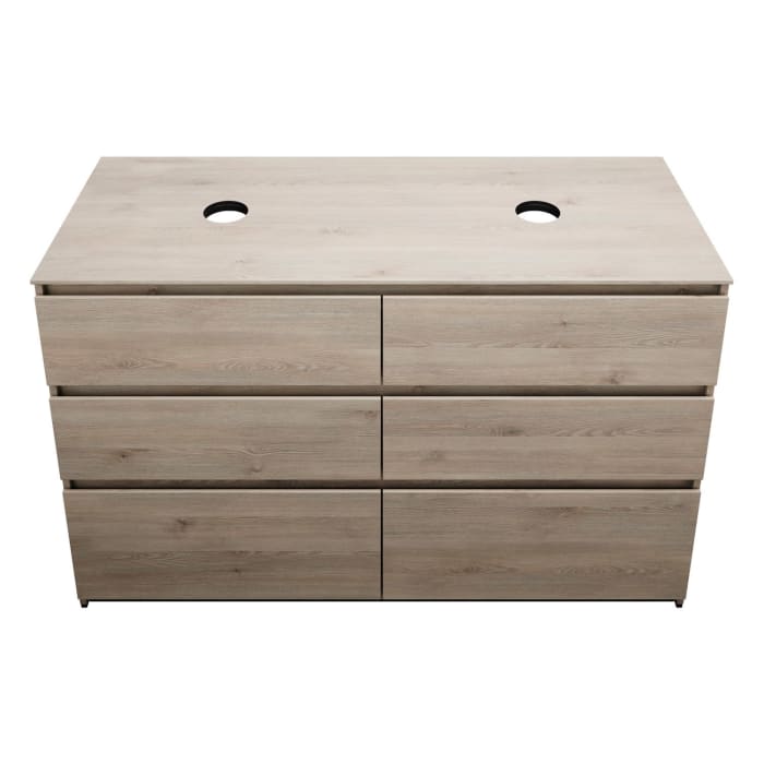 burgbad Lin20 Waschtischunterschrank mit Konsolenplatte 140 cm, 6 Auszüge, Beckenausschnitt links und rechts