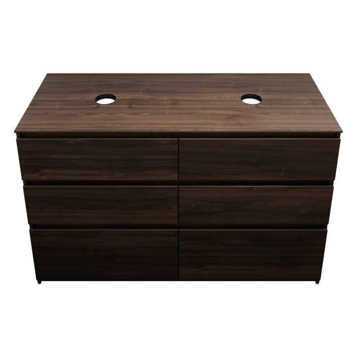 burgbad Lin20 Waschtischunterschrank mit Konsolenplatte 140 cm, 6 Auszüge, Beckenausschnitt links und rechts