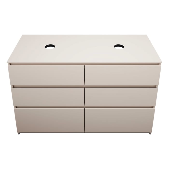 burgbad Lin20 Waschtischunterschrank mit Konsolenplatte 140 cm, 6 Auszüge, Beckenausschnitt links und rechts