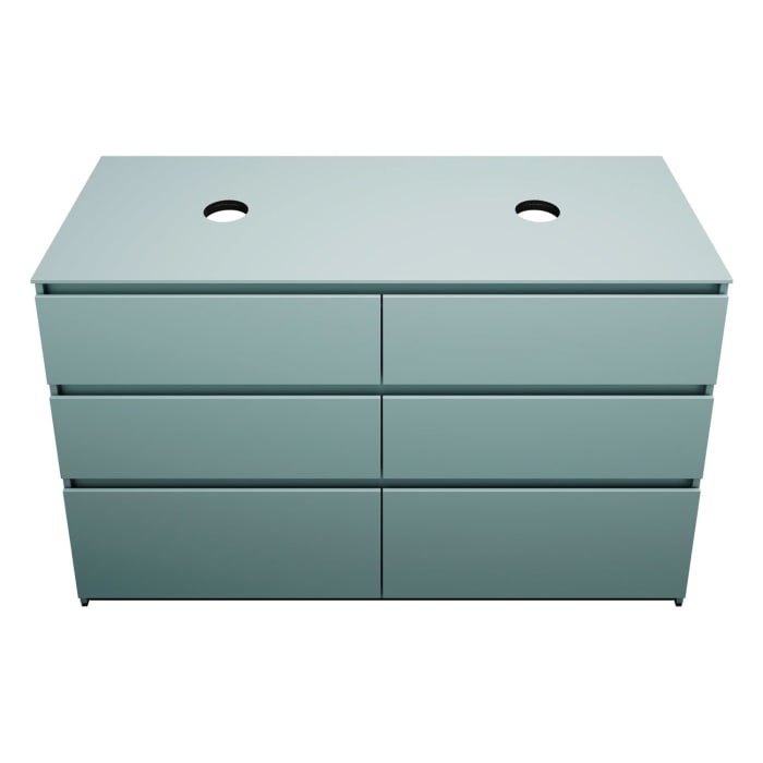 burgbad Lin20 Waschtischunterschrank mit Konsolenplatte 140 cm, 6 Auszüge, Beckenausschnitt links und rechts