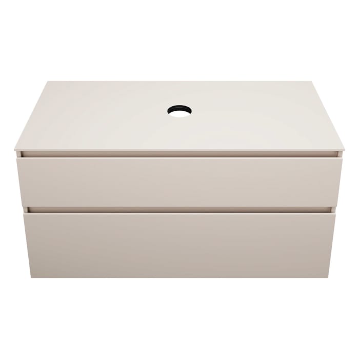 burgbad Lin20 Waschtischunterschrank mit Konsolenplatte 120 cm, 2 Auszüge, Beckenausschnitt mittig