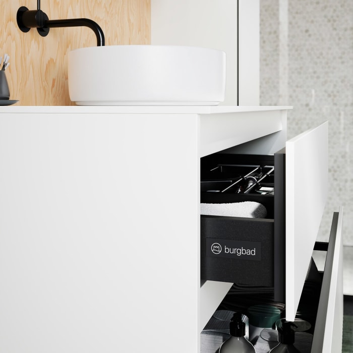 burgbad Lin20 Waschtischunterschrank mit Konsolenplatte 100 cm, 2 Auszüge, Beckenausschnitt mittig