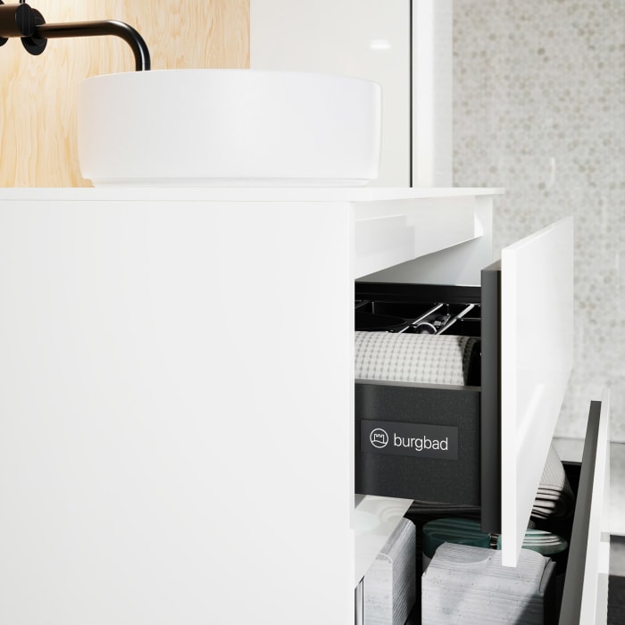 burgbad Lin20 Waschtischunterschrank mit Konsolenplatte 80 cm, 3 Auszüge, Beckenausschnitt mittig