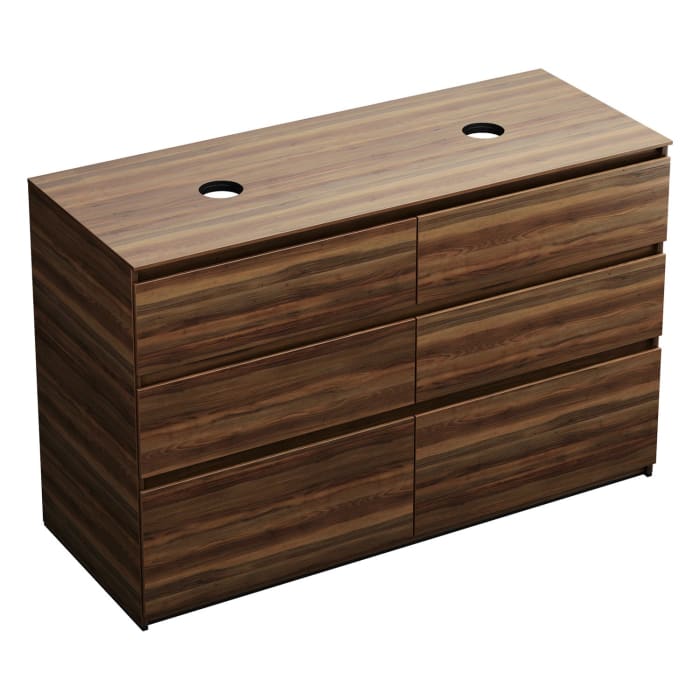 burgbad Lin20 Waschtischunterschrank mit Konsolenplatte 140 cm, 6 Auszüge, Beckenausschnitt links und rechts