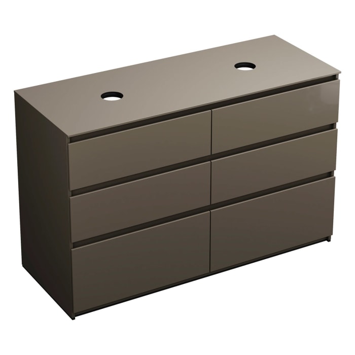 burgbad Lin20 Waschtischunterschrank mit Konsolenplatte 140 cm, 6 Auszüge, Beckenausschnitt links und rechts