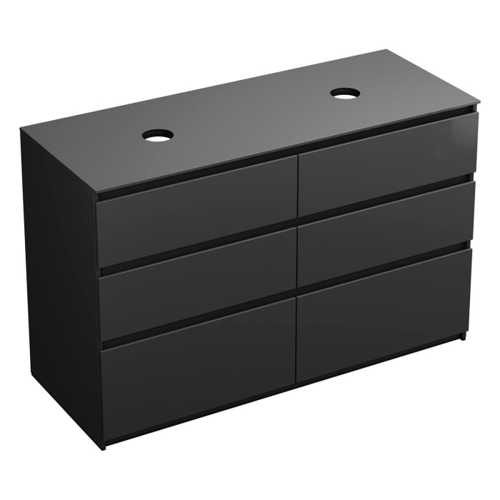 burgbad Lin20 Waschtischunterschrank mit Konsolenplatte 140 cm, 6 Auszüge, Beckenausschnitt links und rechts