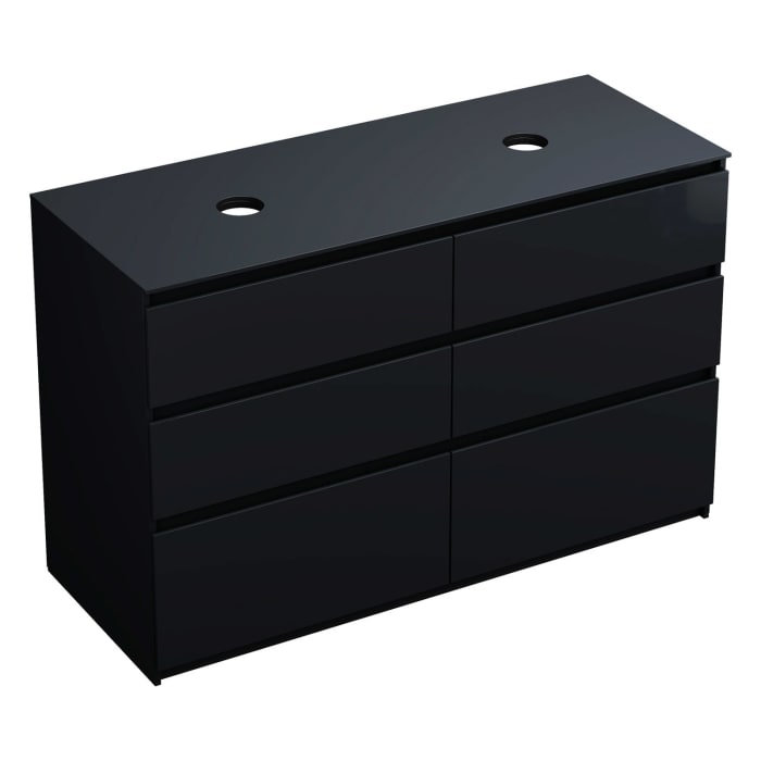 burgbad Lin20 Waschtischunterschrank mit Konsolenplatte 140 cm, 6 Auszüge, Beckenausschnitt links und rechts