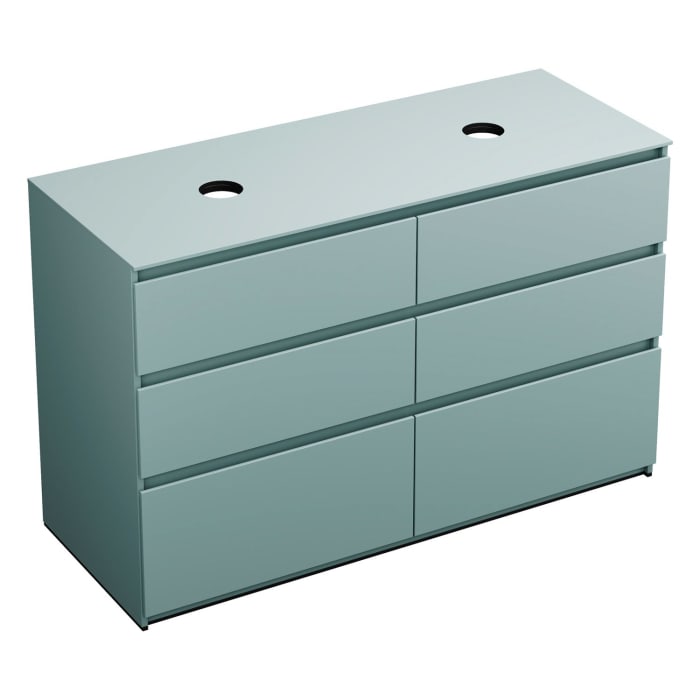 burgbad Lin20 Waschtischunterschrank mit Konsolenplatte 140 cm, 6 Auszüge, Beckenausschnitt links und rechts