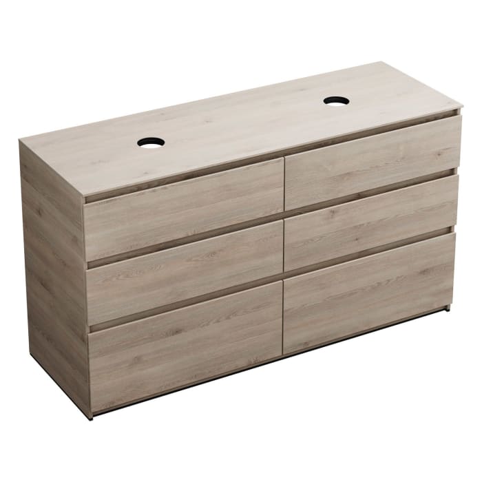 burgbad Lin20 Waschtischunterschrank mit Konsolenplatte 160 cm, 6 Auszüge, Beckenausschnitt links und rechts