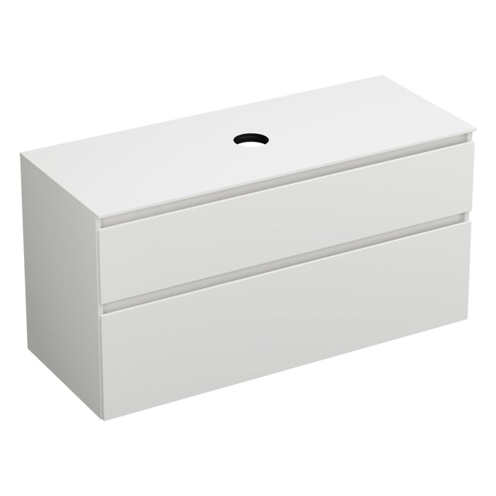 burgbad Lin20 Waschtischunterschrank mit Konsolenplatte 120 cm, 2 Auszüge, Beckenausschnitt mittig