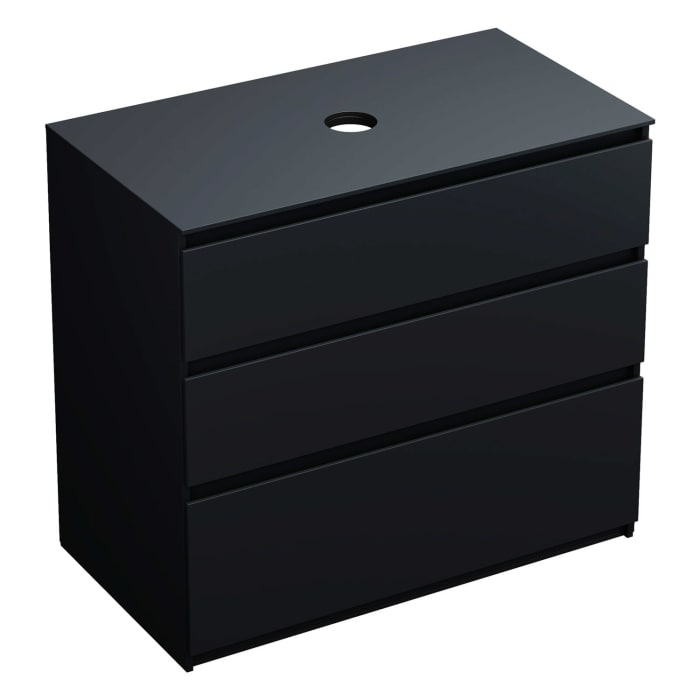 burgbad Lin20 Waschtischunterschrank mit Konsolenplatte 100 cm, 3 Auszüge, Beckenausschnitt mittig