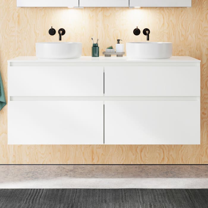 burgbad Lin20 Waschtischunterschrank mit Konsolenplatte 140 cm, 4 Auszüge, Beckenausschnitt links und rechts