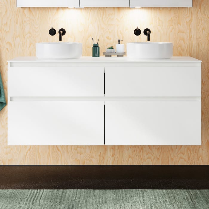 burgbad Lin20 Waschtischunterschrank mit Konsolenplatte 140 cm, 4 Auszüge, Beckenausschnitt links und rechts