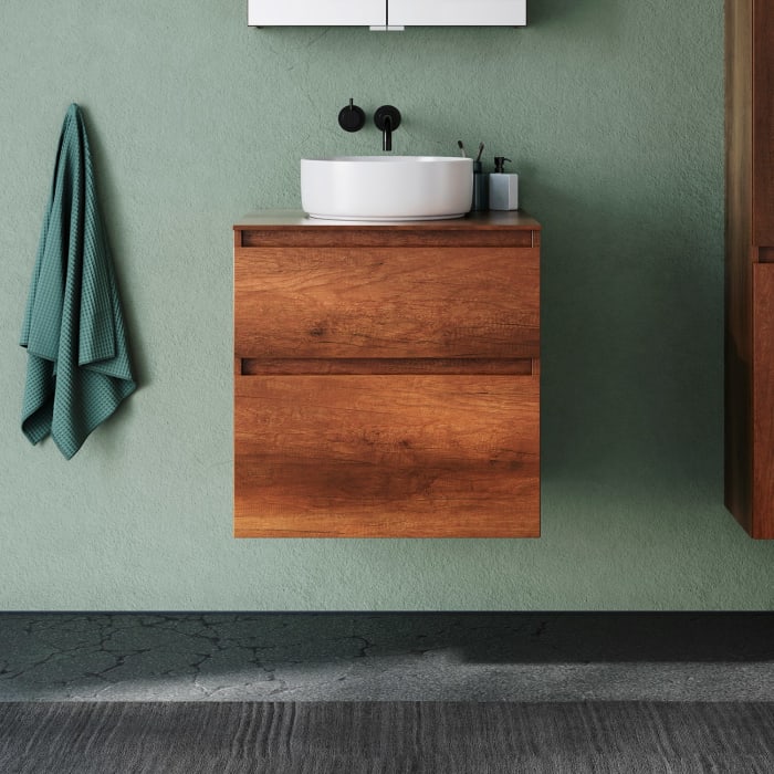 burgbad Lin20 Waschtischunterschrank mit Konsolenplatte 60 cm, 2 Auszüge, Beckenausschnitt mittig