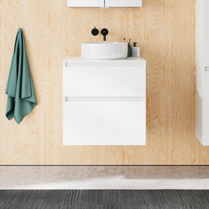 burgbad Lin20 Waschtischunterschrank mit Konsolenplatte 60 cm, 2 Auszüge, Beckenausschnitt mittig